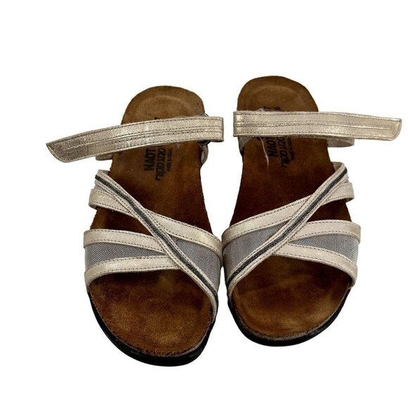 Naot Karen Pearl Patent Leather Slingback Silver Mesh Sandals Size 37 - Picture 1 of 8